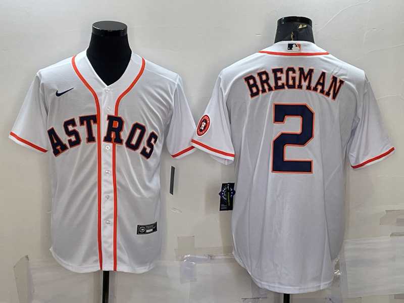 Men%27s Houston Astros #2 Alex Bregman White With Patch Stitched MLB Cool Base Nike Jersey